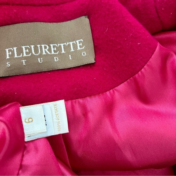 Fleurette Bright Pink 100% Wool Long Coat Jacket Blazer Business Christmas 6 - Picture 6 of 9